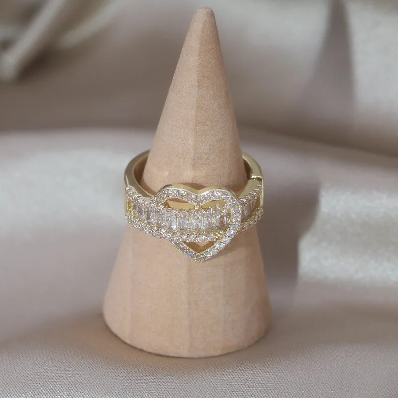 ShineStyle's Luxe Liefde Zirkoon Ring met Gold Plating en Verstelbare Pasvorm