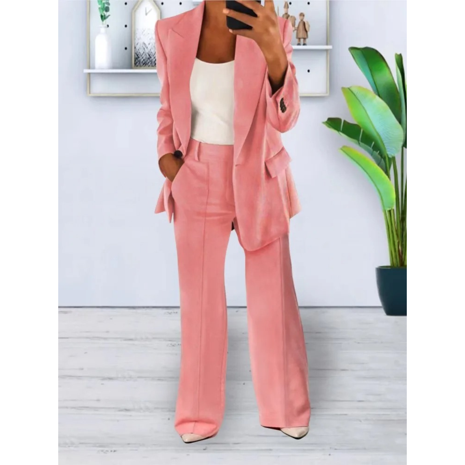 VELANORA loose fit effen kleur casual zak blazer en broek set