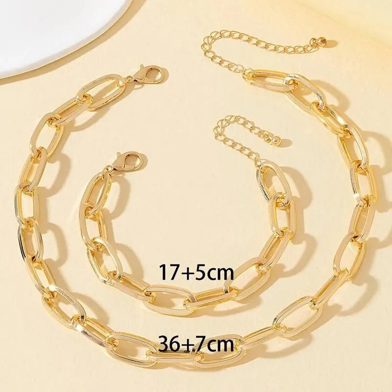 Betoverende Gouden Schakel Ketting Armband Set