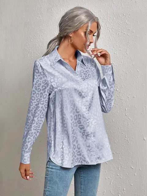 Elegante Luipaard Jacquard Blouse voor Dames