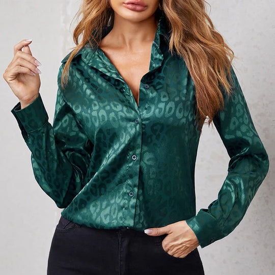 Elegante Luipaard Jacquard Blouse voor Dames