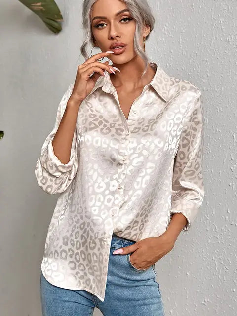 Elegante Luipaard Jacquard Blouse voor Dames