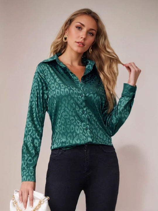 Elegante Luipaard Jacquard Blouse voor Dames