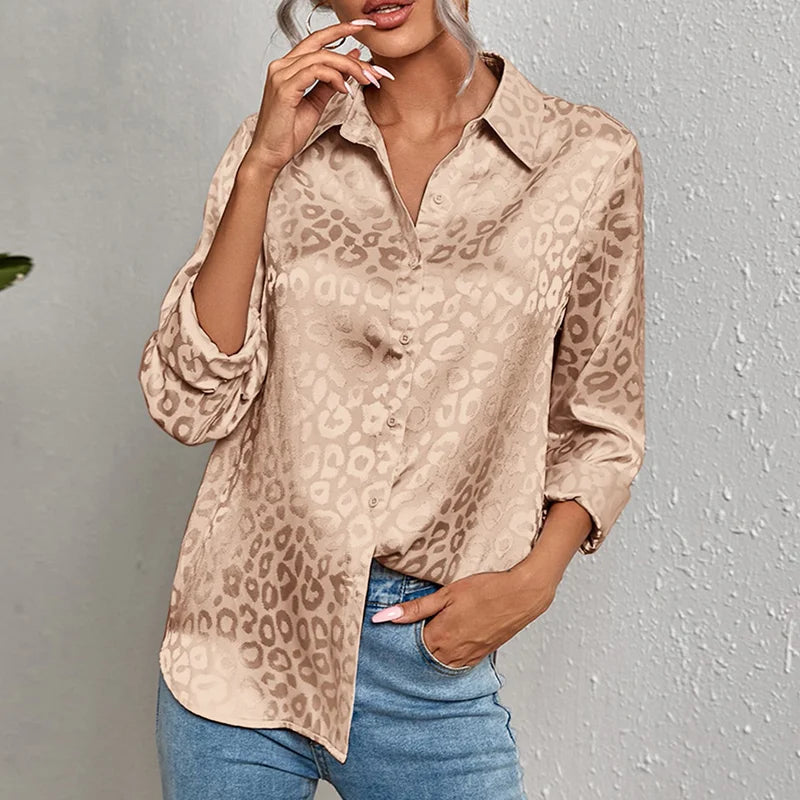 Elegante Luipaard Jacquard Blouse voor Dames