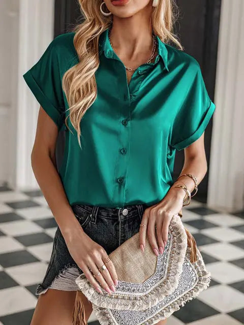 Zijden Blouse met Korte Mouwen voor Vrouwen