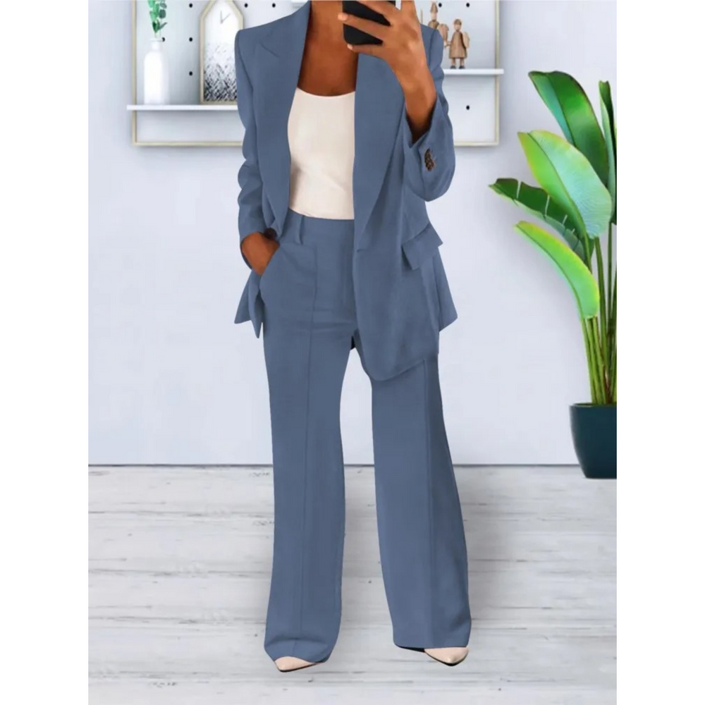 VELANORA loose fit effen kleur casual zak blazer en broek set