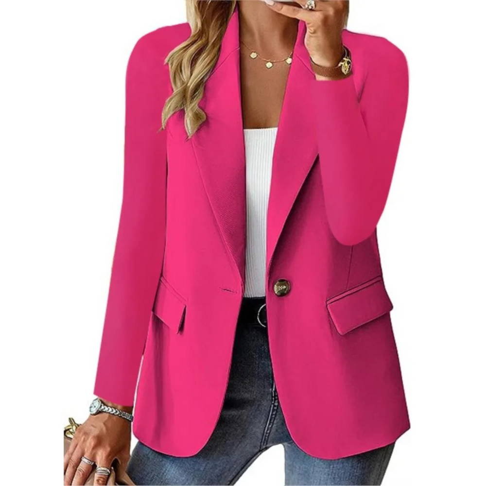 VELANORA Casual solide lange mouw slanke zak met gesp dames blazer