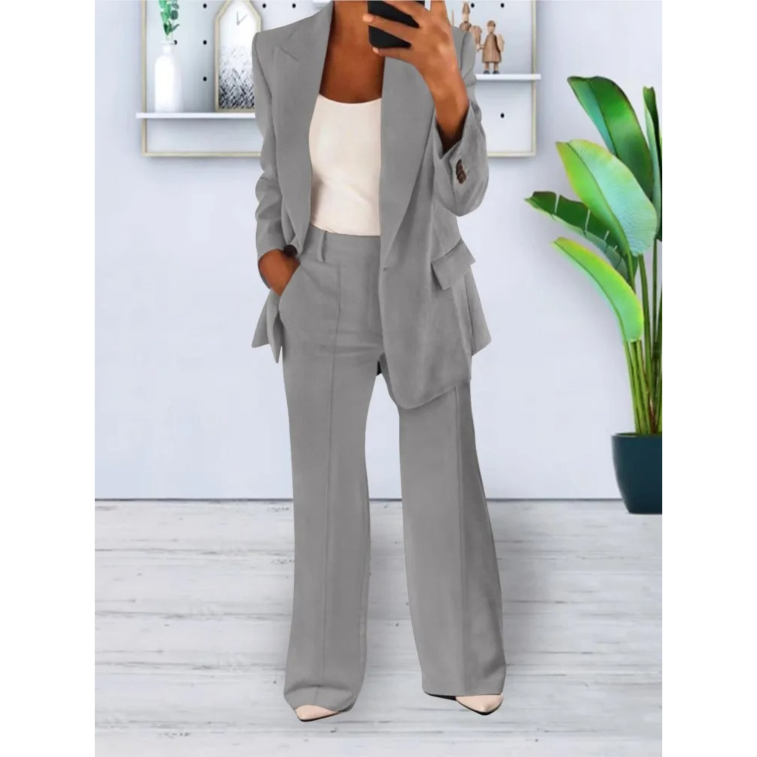 VELANORA loose fit effen kleur casual zak blazer en broek set