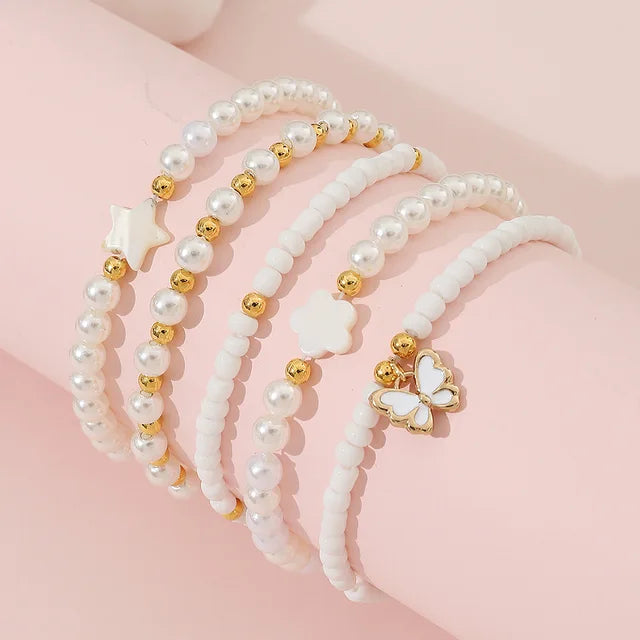 Schattige Sterren en Vlinders: Elegante Parel Armbandenset voor Vrouwen en Meisjes