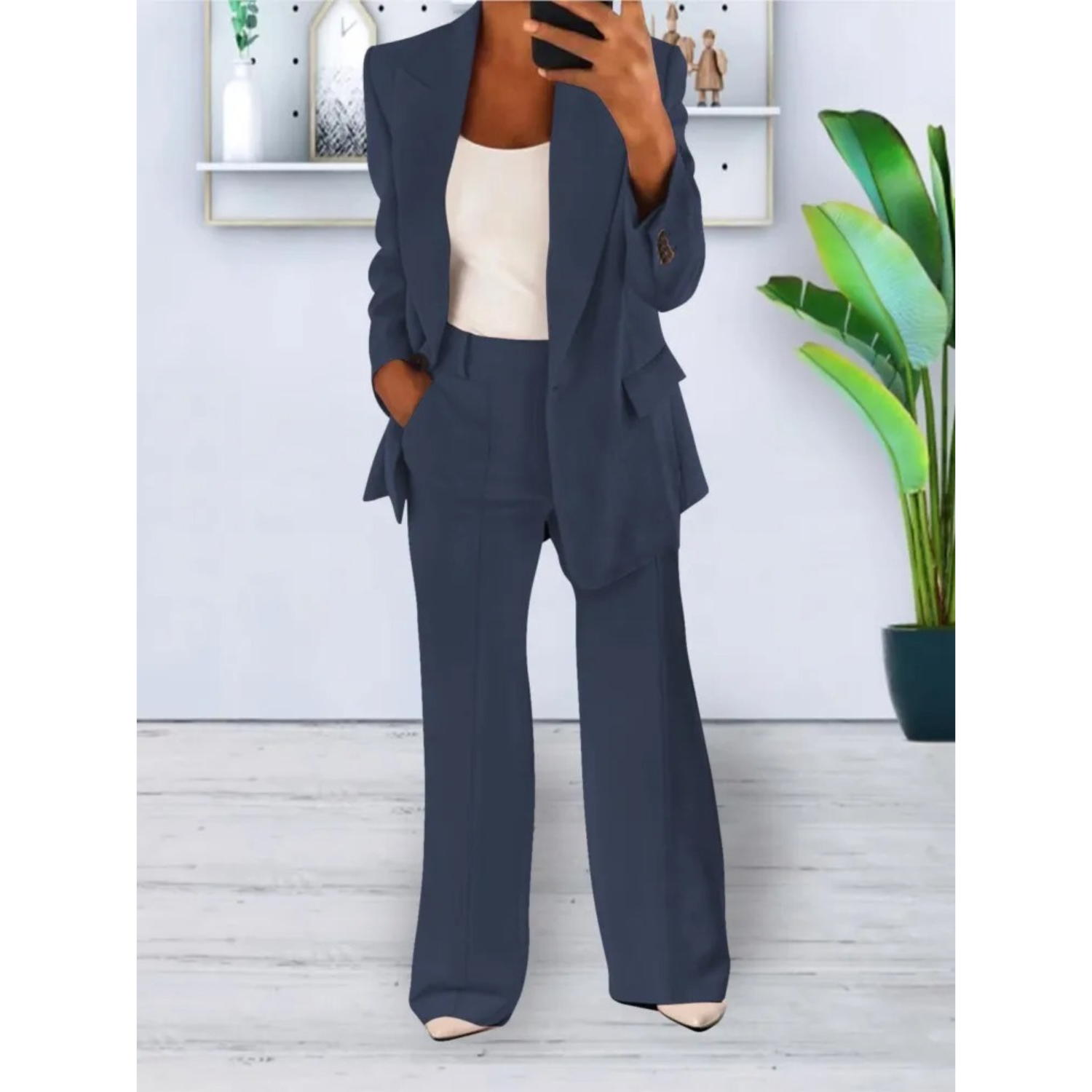 VELANORA - Loose Fit Blazer en Broek Set met Zakken