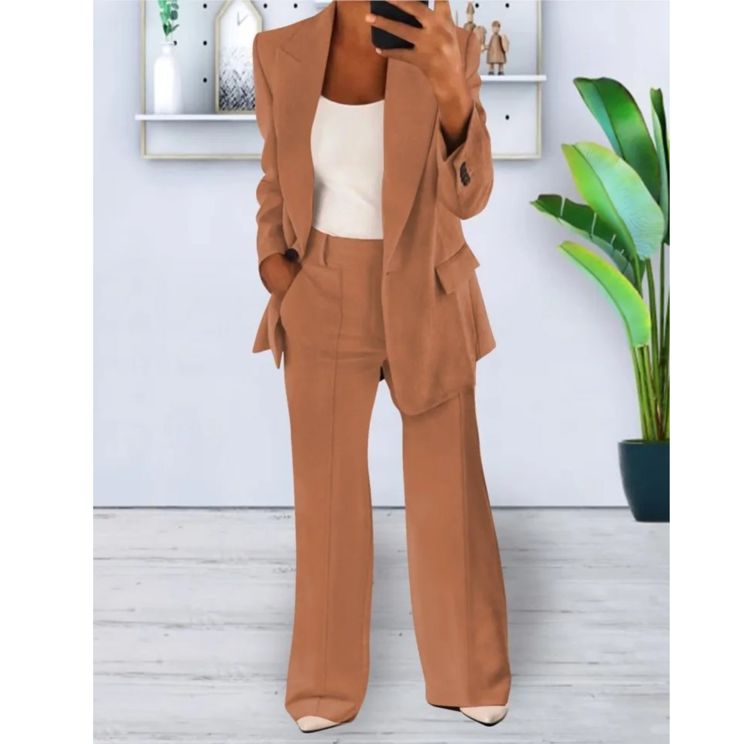 VELANORA loose fit effen kleur casual zak blazer en broek set