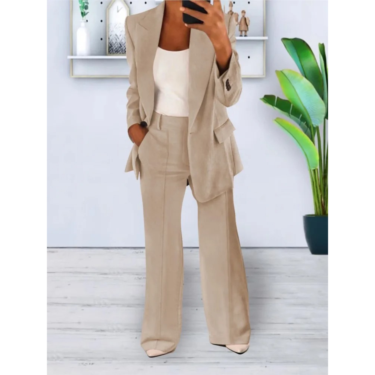 VELANORA - Loose Fit Blazer en Broek Set met Zakken