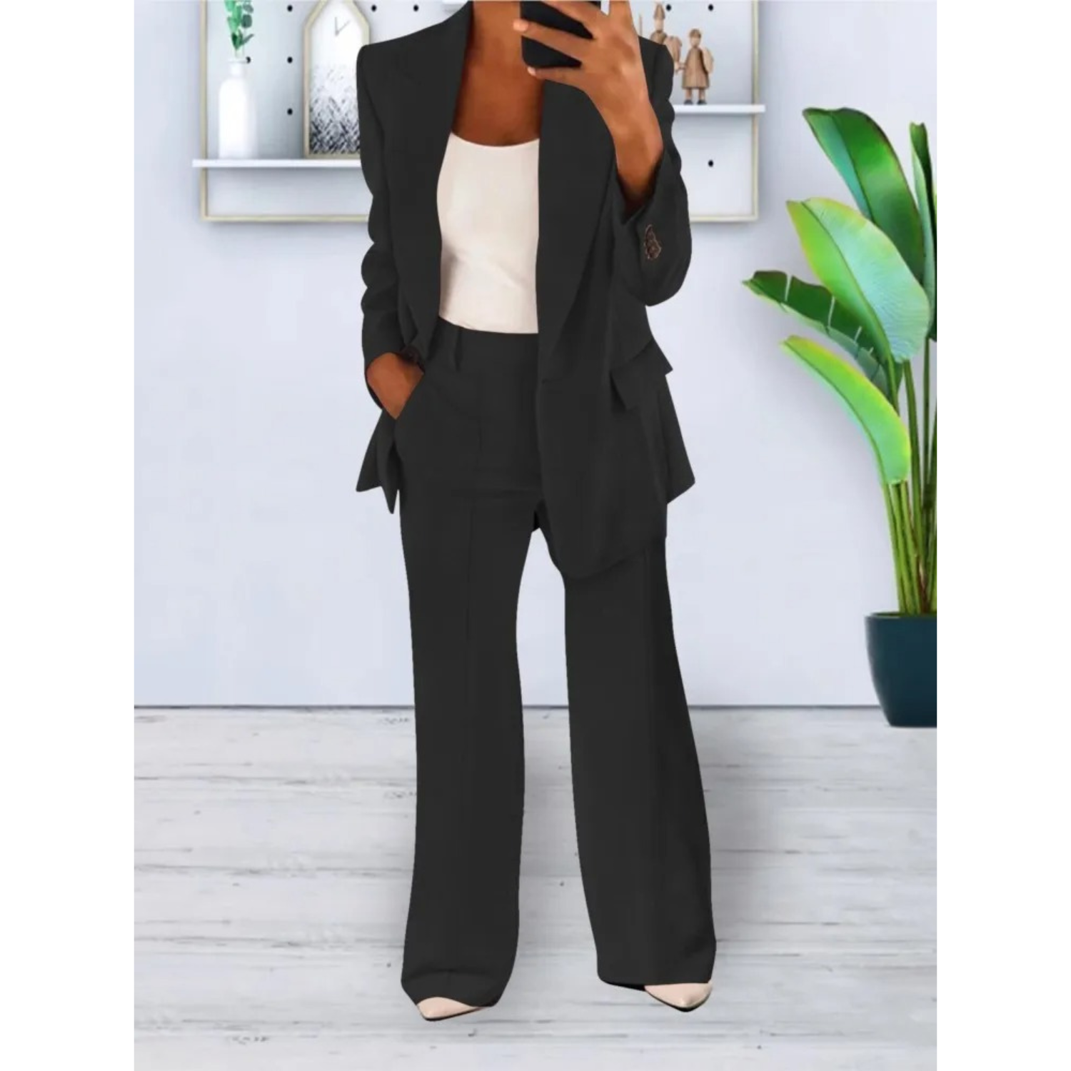 VELANORA loose fit effen kleur casual zak blazer en broek set