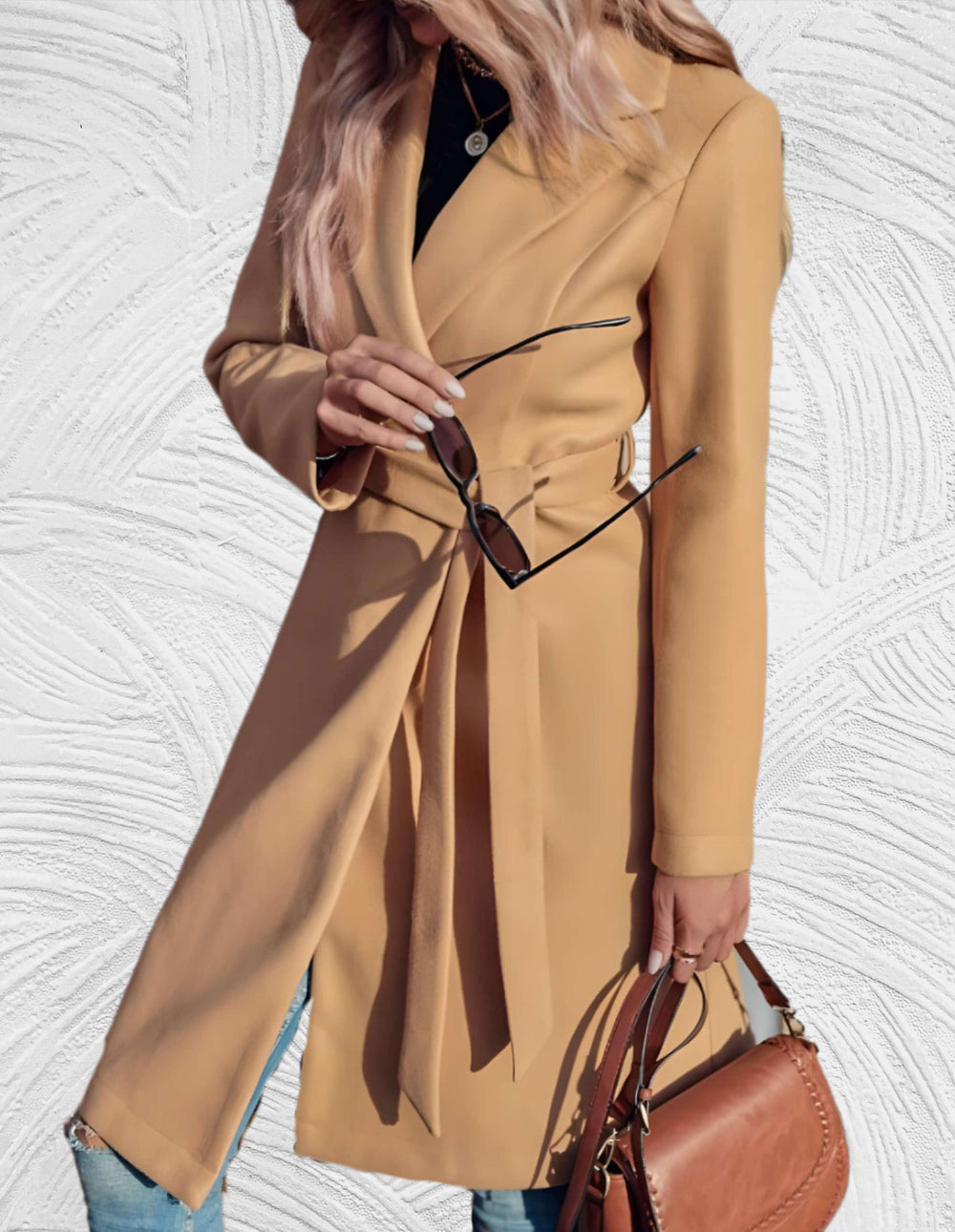 Velanora- Lange formele trench coat met riem om taille