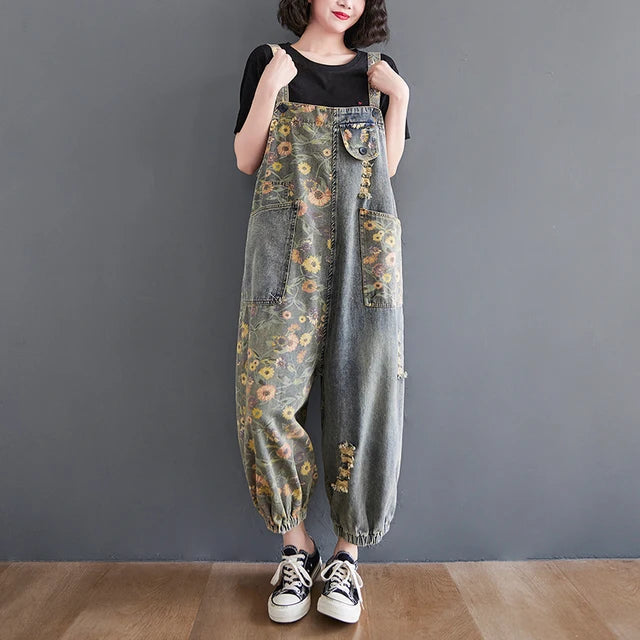 Nova Dames Bloemen Denim Overalls voor Zomerse Chic