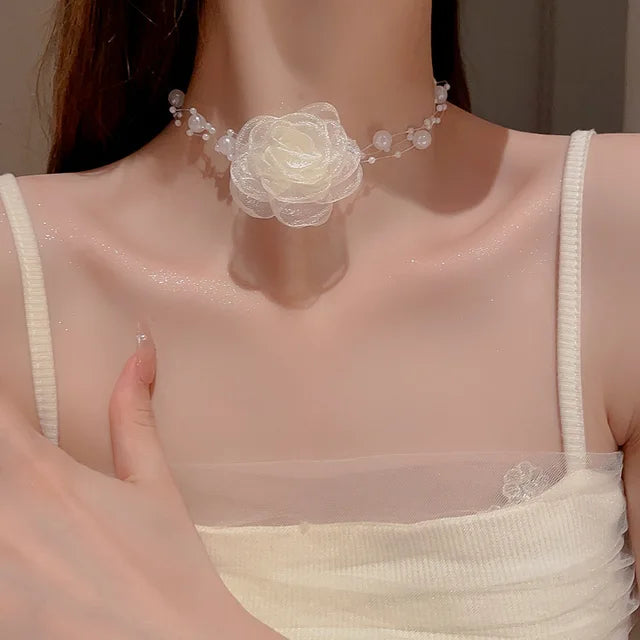 Luna Bloemenparel Choker Ketting voor Vrouwen