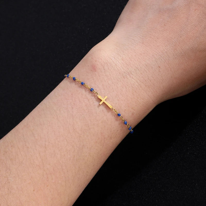 Hemelse Kruis Armband in Goudkleurige Roestvrij Staal - Spirituele Elegantie