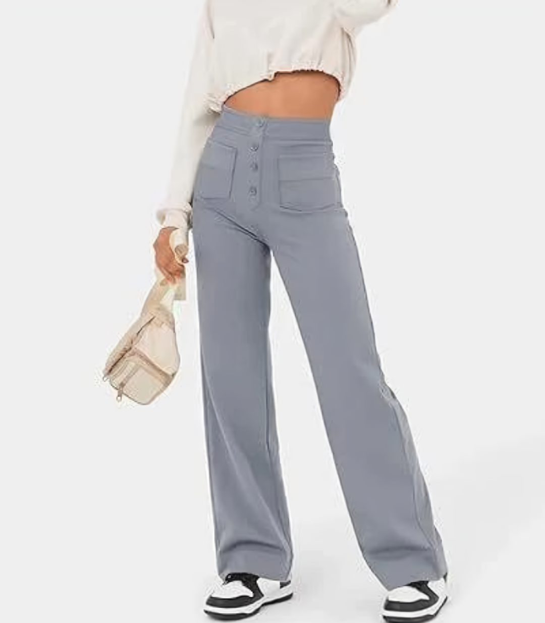 Velanora Pants | Hoge taille knoopsluiting broek