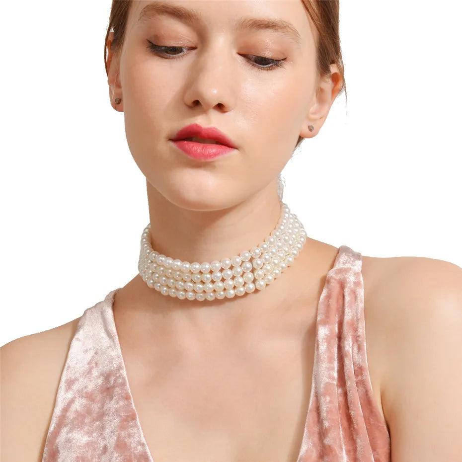 Parelpracht Gelaagd Imitatieparel Choker Ketting