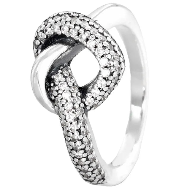 Originele Sterling Zilver Pave Infinity Geknoopt Hart Ring