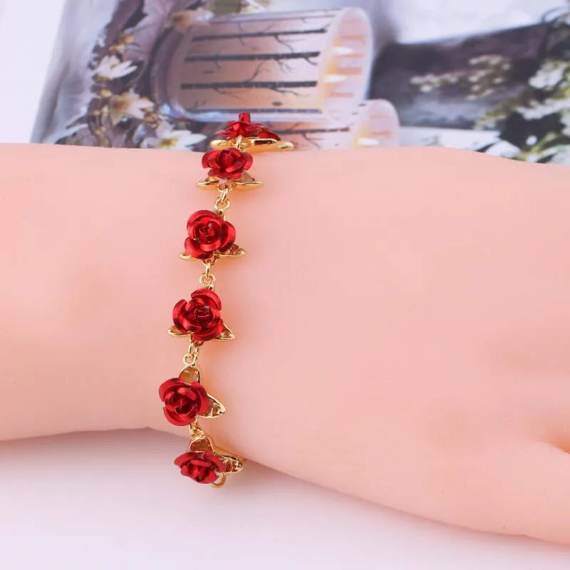 AmourBloeisels Romantische Rode Rozen Ketting Armband