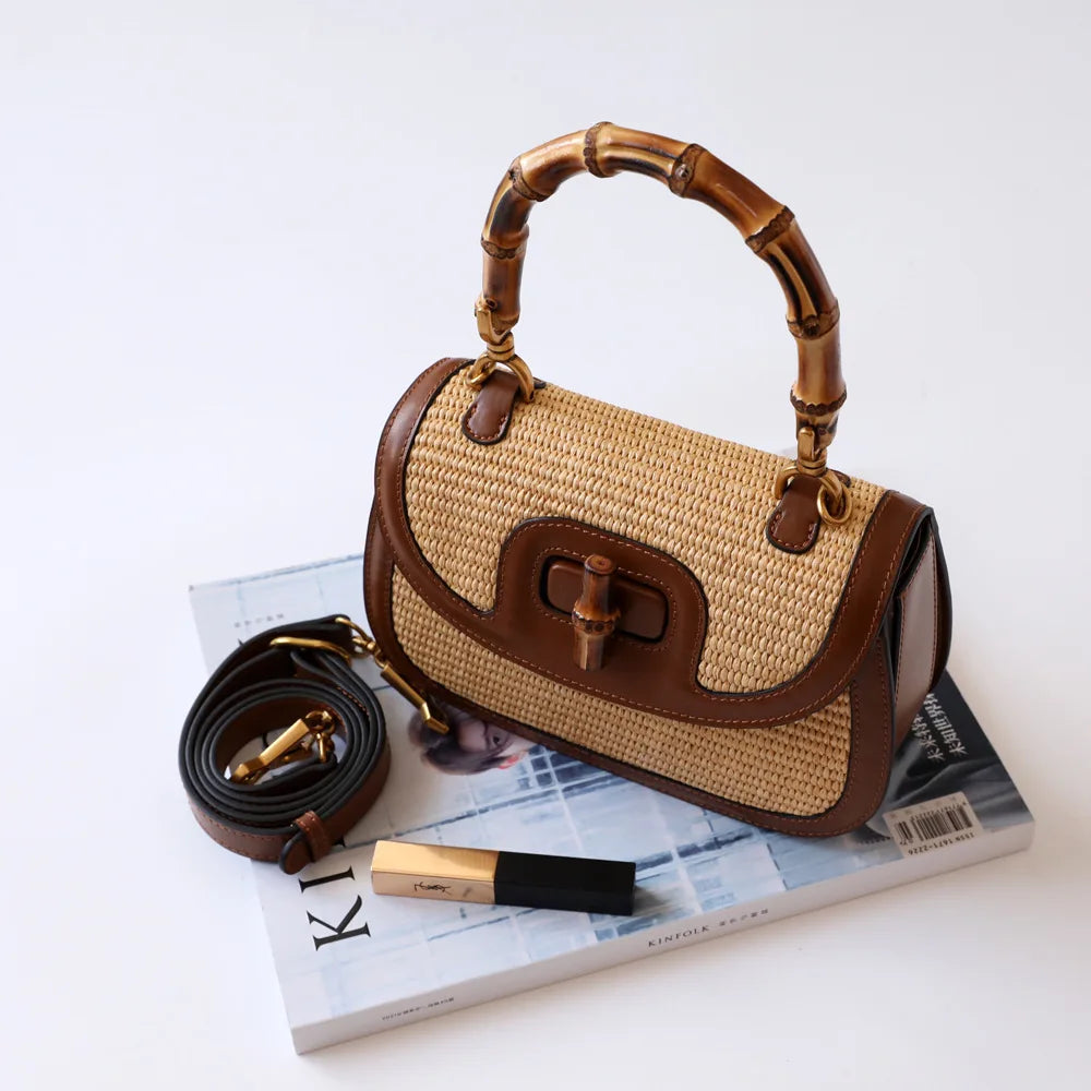 Cognac Bamboo Elegance  Handtas