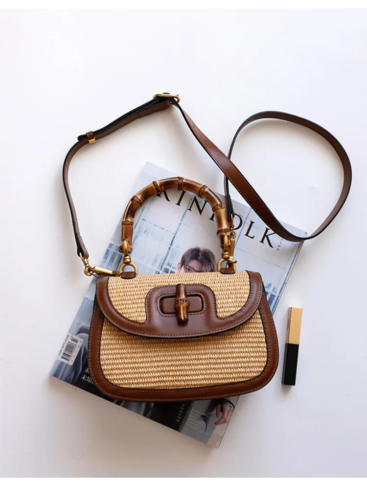 Cognac Bamboo Elegance  Handtas