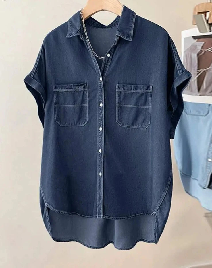 Siera Moda Korte Mouw Denim Blouse