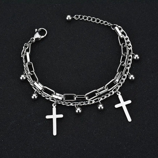 Divine Treasures Dubbele Laag Religieuze Cross Jezus Maagd Maria Armband