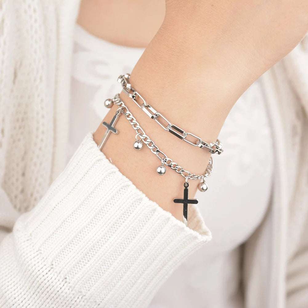 Divine Treasures Dubbele Laag Religieuze Cross Jezus Maagd Maria Armband