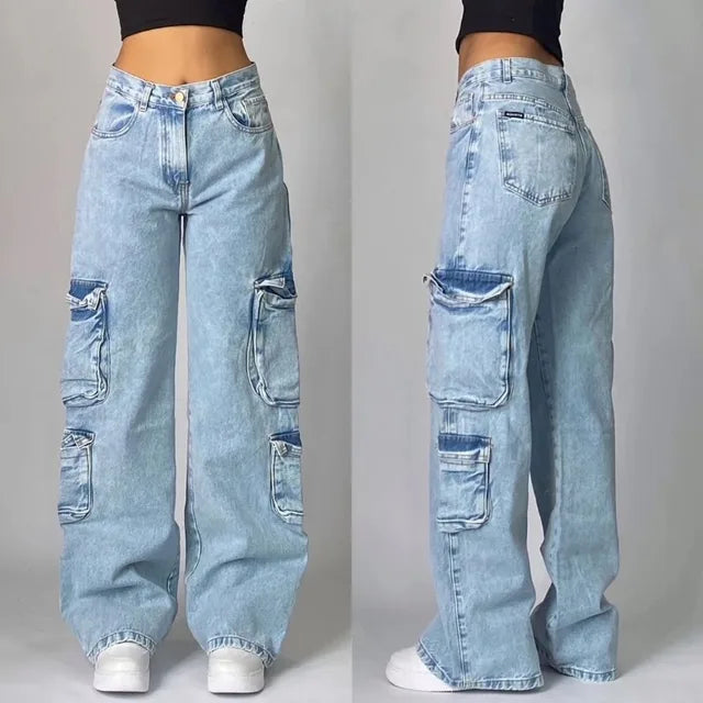 Retro Punk Baggy Cargo Jeans – Unisex Wijde Spijkerbroek met Zakken