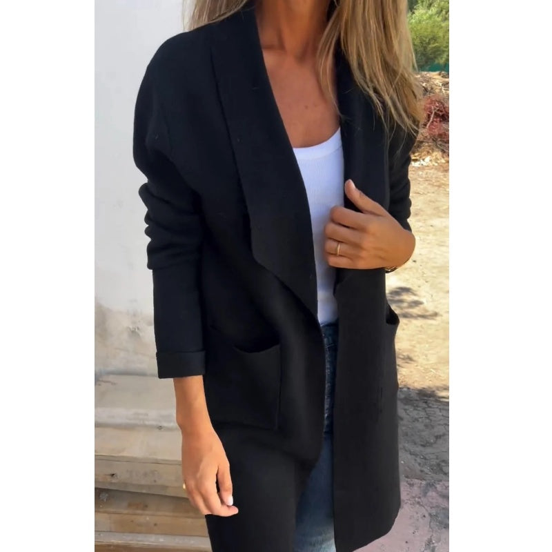 Elegante Lange Mouw Vest met Blazer Kraag